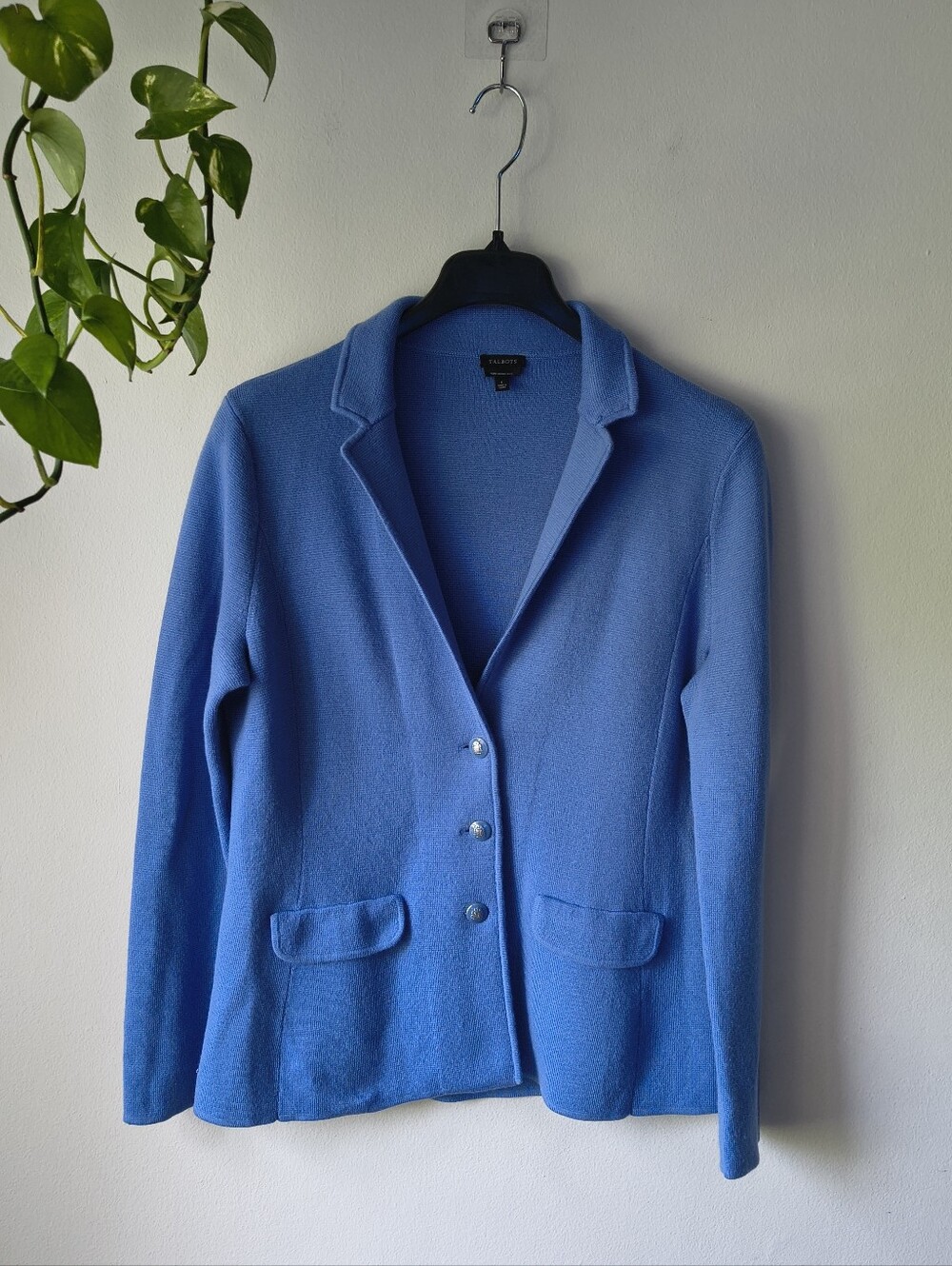 Talbots Blue 100% Merino Wool Knit Blazer Jacket Women's Size Large